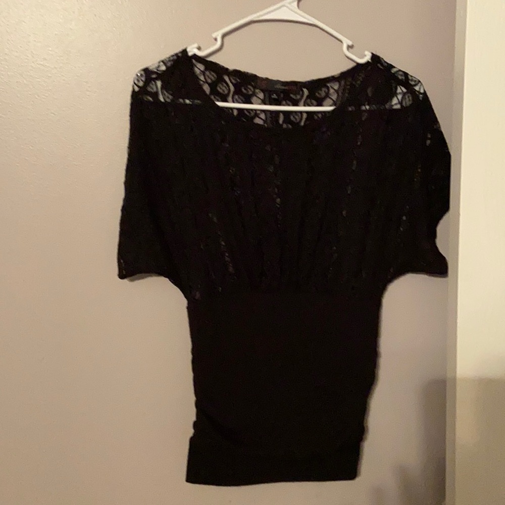 Blouse solid bottom lace top